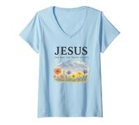 Mujer Jesus The Way The Truth The Life Watercolor Mountains Camiseta Cuello V