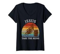 Mujer Jesús Toma Las riendas Funny Barrel Racing Camiseta Cuello V