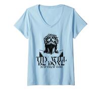 Mujer Jesús Tu Voluntad Hágase Verso de la Biblia Católica Mateo 6 10 Camiseta Cuello V