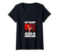 Mujer Jesús viene pronto Camiseta Cuello V