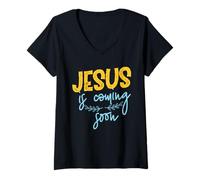 Mujer Jesús viene pronto Camiseta Cuello V