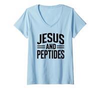 Mujer Jesús Y Péptidos Pila Fitness Biohacker Gimnasio Ciencia Biblia Camiseta Cuello V