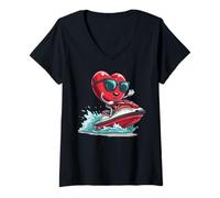 Mujer Jet Ski Heart Jet Ski Gafas de Sol para el día de San Valentín Camiseta Cuello V