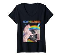 Mujer Jewnicorn Fun Jewish Unicorn Theme Ideal Chanukah Hanukkah Camiseta Cuello V