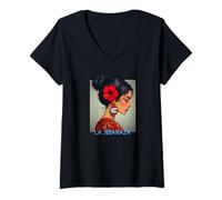 Mujer Jibaraza, Bandera Boricua, Flor de Hibisco jíbara puertorriqueña Camiseta Cuello V