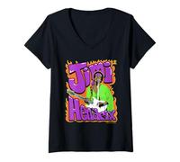 Mujer Jimi Hendrix Flames and Bubble Text Vintage Band Camiseta Cuello V