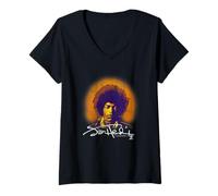 Mujer Jimi Hendrix Halo Portrait with Signature Vintage Band Camiseta Cuello V