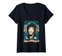 Mujer Jimi Hendrix Psychedelic Floral Portrait Vintage Band Camiseta Cuello V