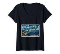 Mujer Jimothy Crater Lake Oregon National Park Vintage Postal Camiseta Cuello V