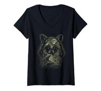 Mujer Jimothy Mapache Meme Bosque del Dragón Luna mística Cottagecore Camiseta Cuello V