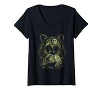 Mujer Jimothy Raccoon Magical Unicorn Luna Llena Cottagecore Mujer Camiseta Cuello V