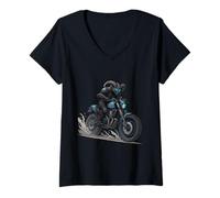 Mujer Jinete de Motocicleta Ram en Armadura Azul futurista Camiseta Cuello V