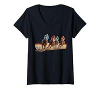 Mujer Jinetes de Carreras de Caballos, del Mar, Santa Anita, Pura Sangre Camiseta Cuello V