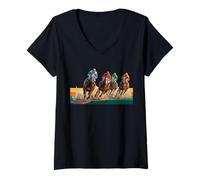 Mujer Jinetes de Carreras de Caballos, del Mar, Santa Anita, Pura Sangre Camiseta Cuello V