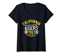 Mujer Jinetes de Surf de Olas Vintage de California 1961 Long Beach Camiseta Cuello V