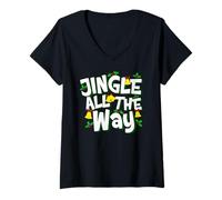 Mujer Jingle All The Way Divertido Disfraz de Navidad de Navidad Camiseta Cuello V