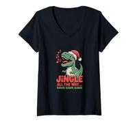 Mujer Jingle All The Way Rawr Funny Dino Christmas Camiseta Cuello V