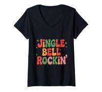 Mujer Jingle Bell Rockin - Camisa Retro Divertida de Esqueleto navideño Camiseta Cuello V