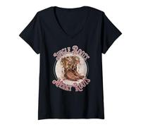 Mujer Jingle Boots Merry Roots Western Country Christmas Cow Camiseta Cuello V