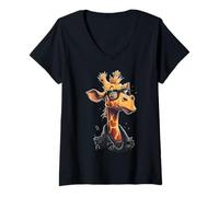 Mujer Jirafa Animal Lover Safari Cool Wildlife África Gráfico Camiseta Cuello V