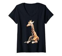 Mujer Jirafa Animal Lover Safari Cool Wildlife África Gráfico Camiseta Cuello V
