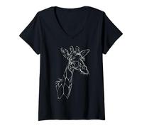 Mujer Jirafa Cabeza Esquema Safari Animal Dibujo Camiseta Cuello V