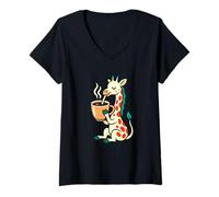 Mujer Jirafa Coffee Funny Morning Animal Humor Gráfico Camiseta Cuello V