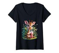 Mujer Jirafa Hombre Mujer Boba Tea Kawaii Bubble Tea Giraffe Camiseta Cuello V