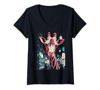Mujer Jirafa Zoo Animal Lover Safari África Ilustración Gráfica Camiseta Cuello V