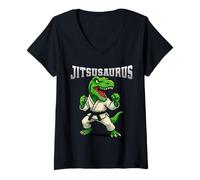 Mujer Jitsusaurus BJJ Jiu Jitsu Artes Marciales Divertido Dinosaurio Niños Camiseta Cuello V