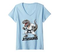 Mujer Jitsusaurus Funny Dinosaur Brazilian Jiu Jitsu T-Rex White Camiseta Cuello V