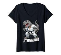 Mujer Jitsusaurus Funny Dinosaur T-Rex Brazilian Jiu Jitsu Black Camiseta Cuello V
