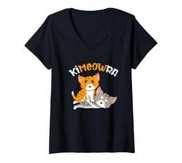 Mujer Jiu Jitsu & Kawaii Cat BJJ Arte Marcial Brasileño Kimeowra Camiseta Cuello V