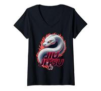 Mujer Jiu Jitsu Serpiente Blanca Camiseta Cuello V