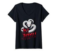 Mujer Jiu Jitsu Serpiente Blanca Camiseta Cuello V