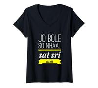 Mujer Jo Bole So Nihaal Sat Sri Akal Punjabi Sikh Gurmukhi Cita Camiseta Cuello V