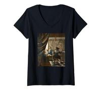 Mujer Johannes Vermeer The Music Lesson Camiseta Cuello V
