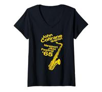 Mujer John Coltrane Newport Jazz Festival 1965 Impresión amarilla Camiseta Cuello V