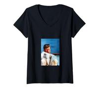Mujer John F. Kennedy JFK Cool Moment Reading Newspaper Camiseta Cuello V