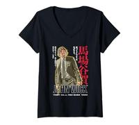 Mujer John Wick Vintage Poster Design with Kanji Action Movie Camiseta Cuello V