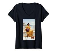 Mujer John William Godward Idleness (Girl with a Kitten) Camiseta Cuello V