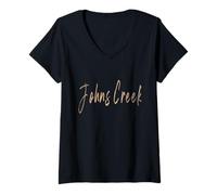 Mujer Johns Creek Georgia Vintage diseño Elegante Camiseta Cuello V