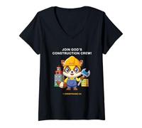 Mujer Join God'S Construction Crew - Kids Christian Faith Animal Camiseta Cuello V