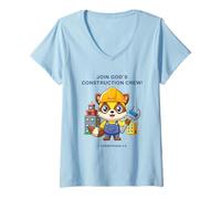 Mujer Join God'S Construction Crew - Kids Christian Faith Animal Camiseta Cuello V