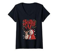 Mujer Jolly AF Christmas Retro Girl Deer Vintage Pajama Humor Camiseta Cuello V