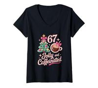 Mujer Jolly Caffeinated Coffee Christmas Tree 67 Six Seven Meme Camiseta Cuello V
