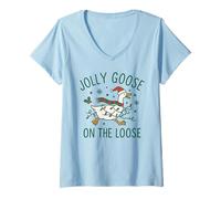 Mujer Jolly Goose On The Loose Funny Christmas Holiday Goose Camiseta Cuello V