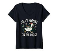 Mujer Jolly Goose On The Loose Funny Christmas Holiday Goose Camiseta Cuello V