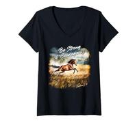 Mujer Joshua 1:9 Be Strong & Courageous - Girls Horse Verse Camiseta Cuello V