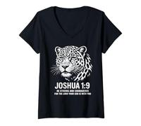 Mujer Josué 1:9 Jaguar Faith Strength Camiseta Cuello V